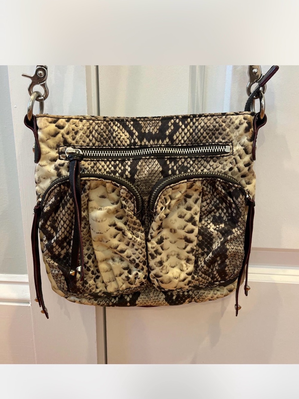 NWOT MZ Wallace  MIA Snake-Print Crossbody Bag in Beige and Black - Picture 9 of 16